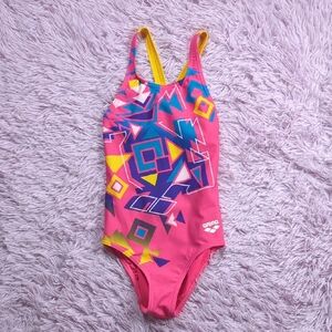 Arena Girls Pro-back Training Swimsuit ~ Bricks, Geometric Design